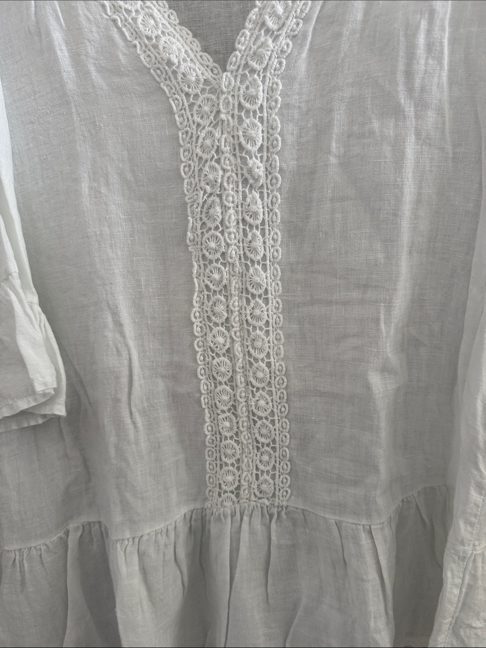 White Lace-Trim V-Neck Peplum Tunic Top - Picture 3 of 7